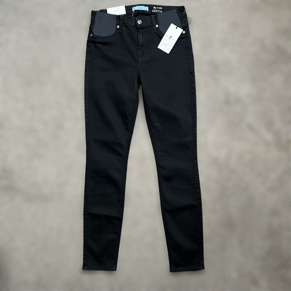 7 For All Mankind Ankle Skinny Jeans 28 Maternity Womens Bair Denim Black New - Picture 1 of 8